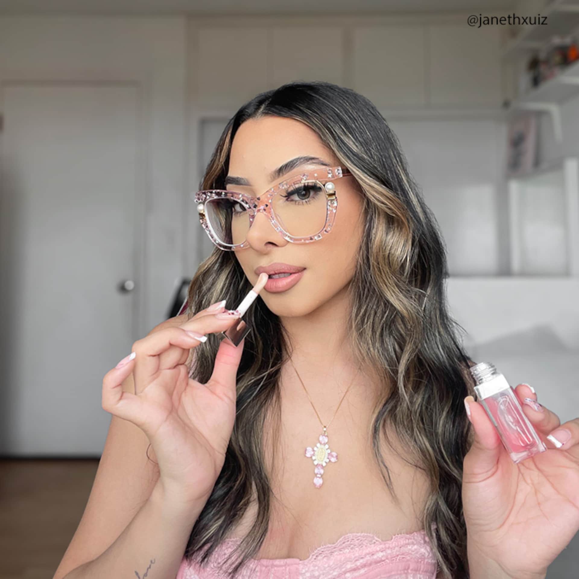 Transparent Pink Glasses with Pearl and Glitter Stars9