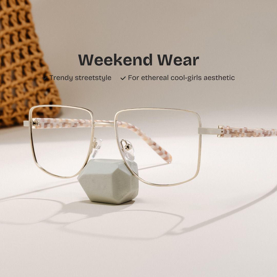 Felicity Geometric Gold Metal Pattern Eyeglass Frames | ZEELOOL