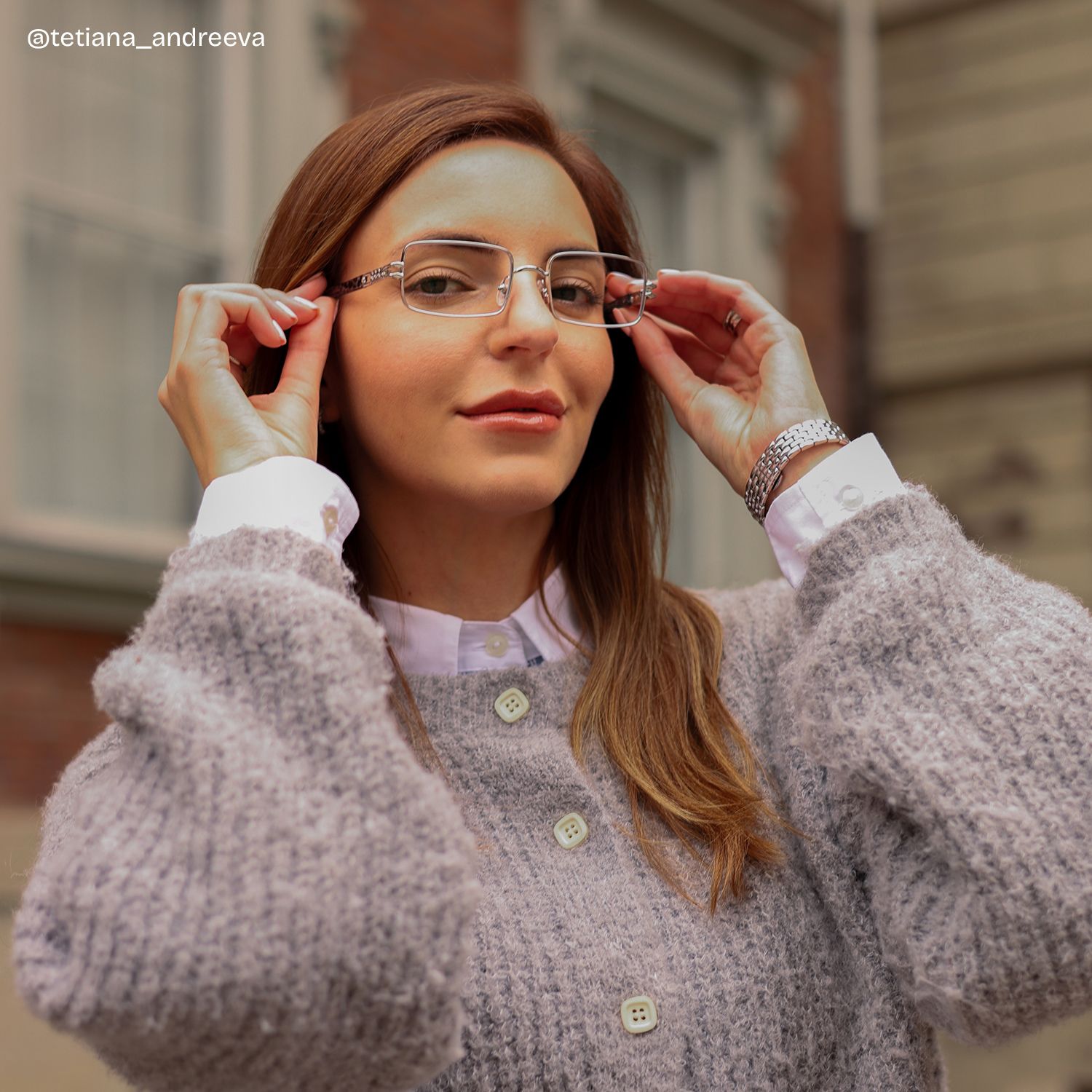 Olivia Silver Rectangle Glasses | ZEELOOL