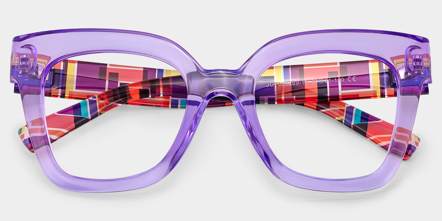 Malcolm Large Clear Purple Glasses with Colorful Plaid Arms | Zeelool1