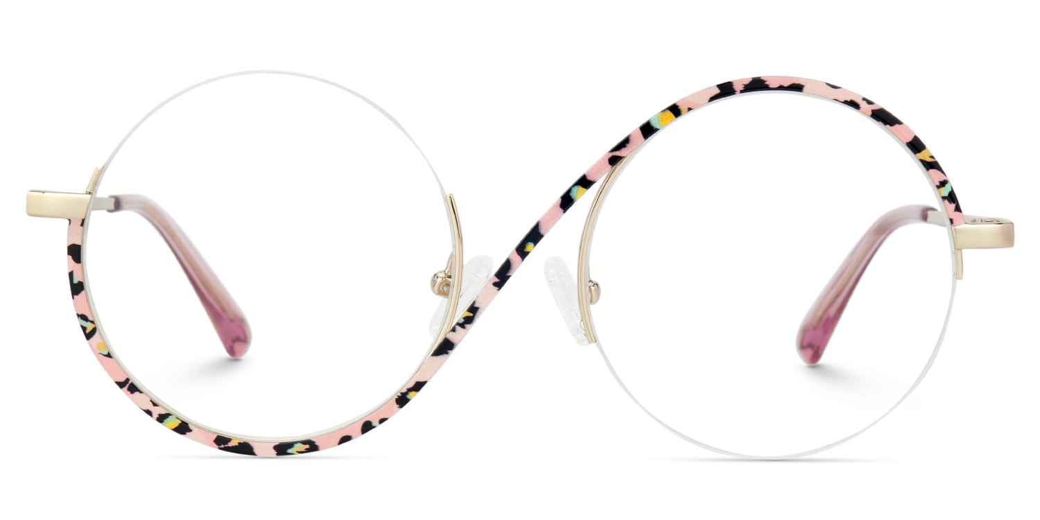Flozif Round Semi-Rimless Pink-Leopard Glasses0