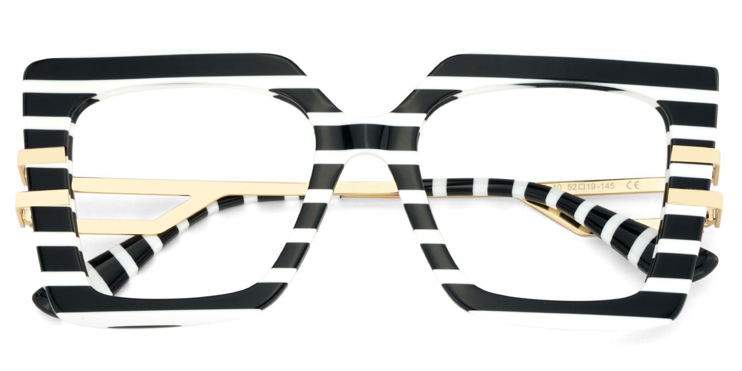 Square Frame Fashion Glasses With Black-White Strips1
