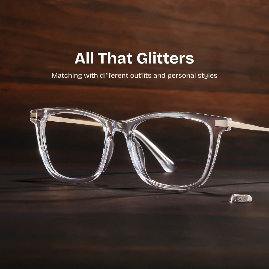 Selena Rectangle Clear White Glasses Bling Frames | ZEELOOL0