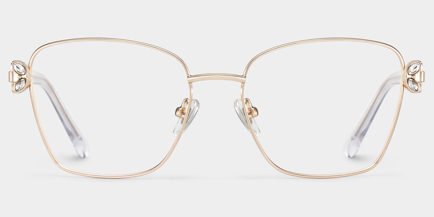 Rectangle Light Gold Eyeglasses- Ellie Metal Frame Glasses1