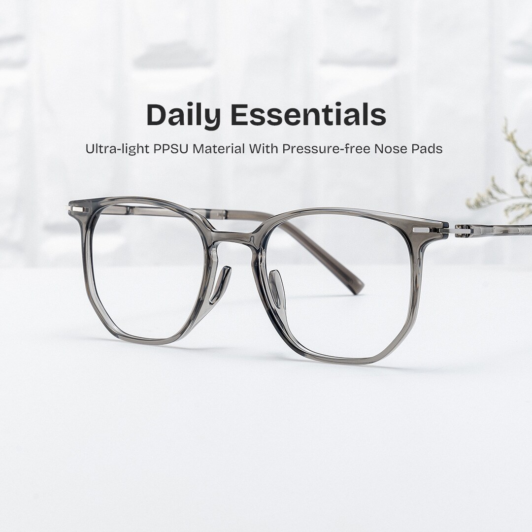 Geometric Gray Eyeglasses- Isla TR90 Frame Glasses0