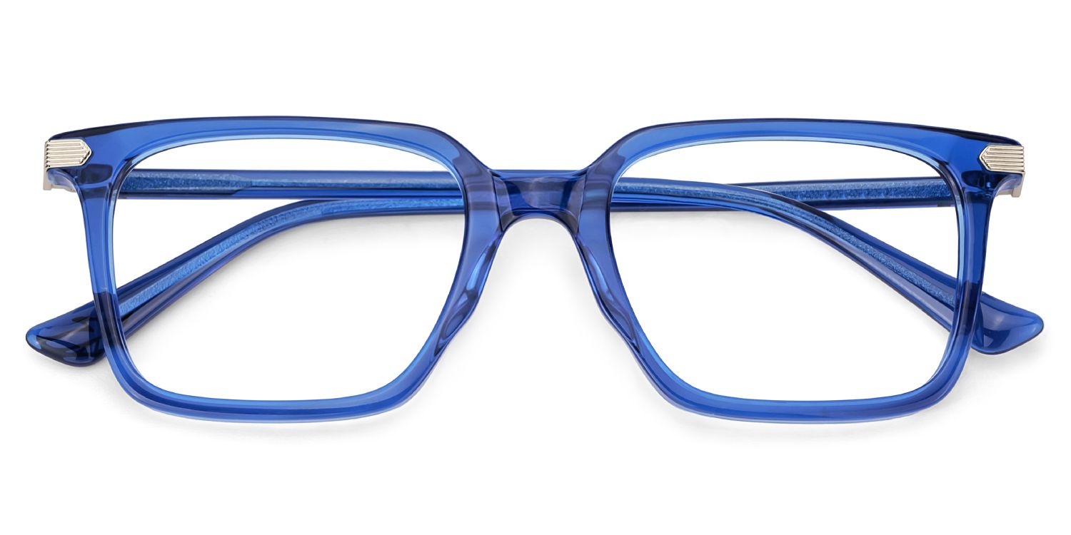 Frame Color:blue Thin Rectangle Glasses Frames in Blue Color