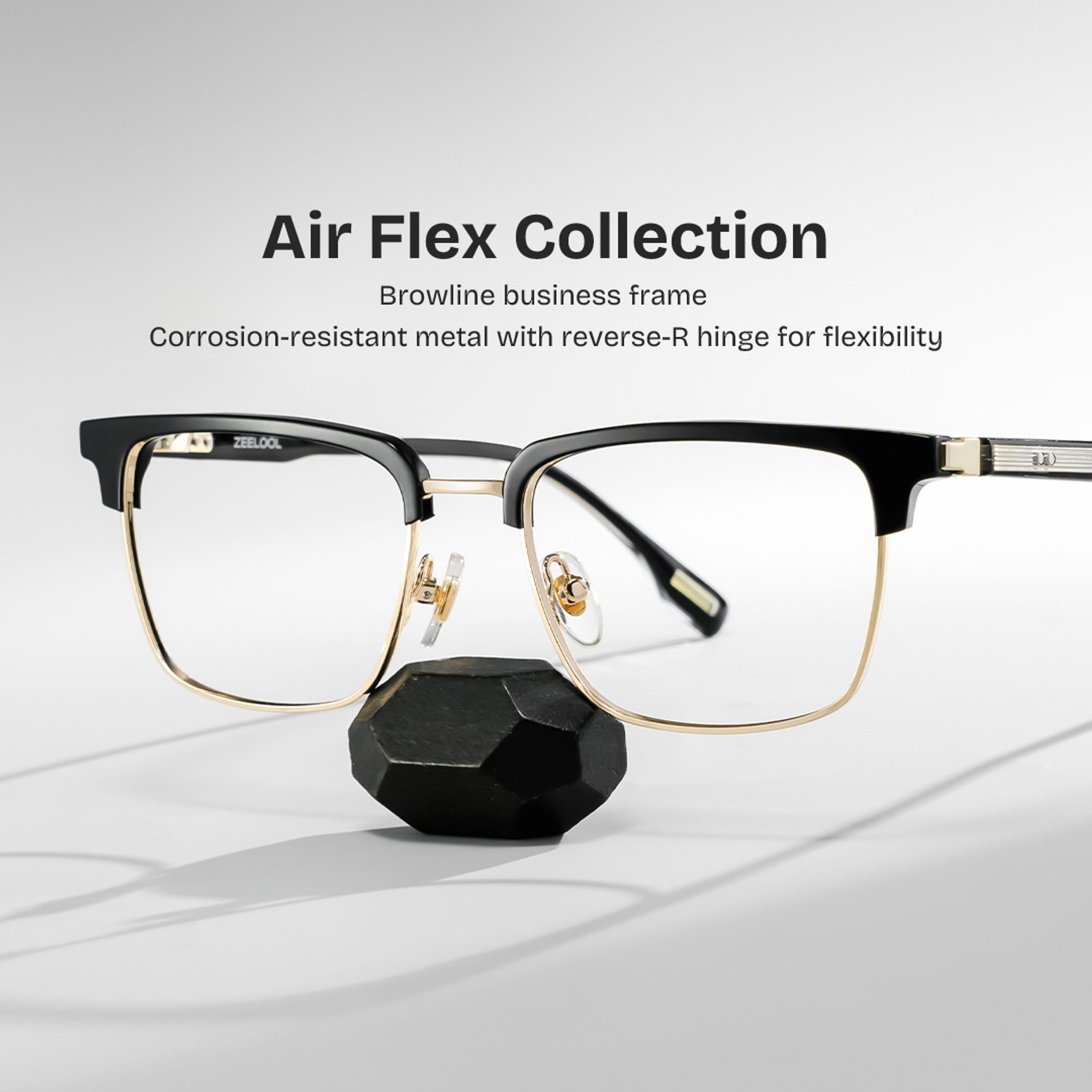 Audrey Black Eyeglasses with Gold Trim in Browline Shape | ZEELOOL0