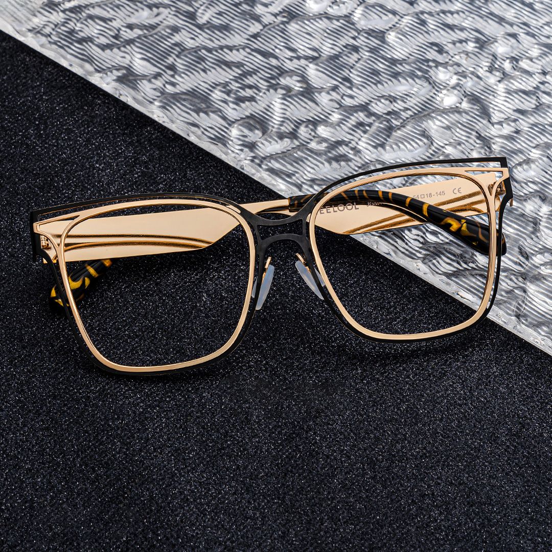Women's Metal Glasses with Golden Tortoise Temples Online0