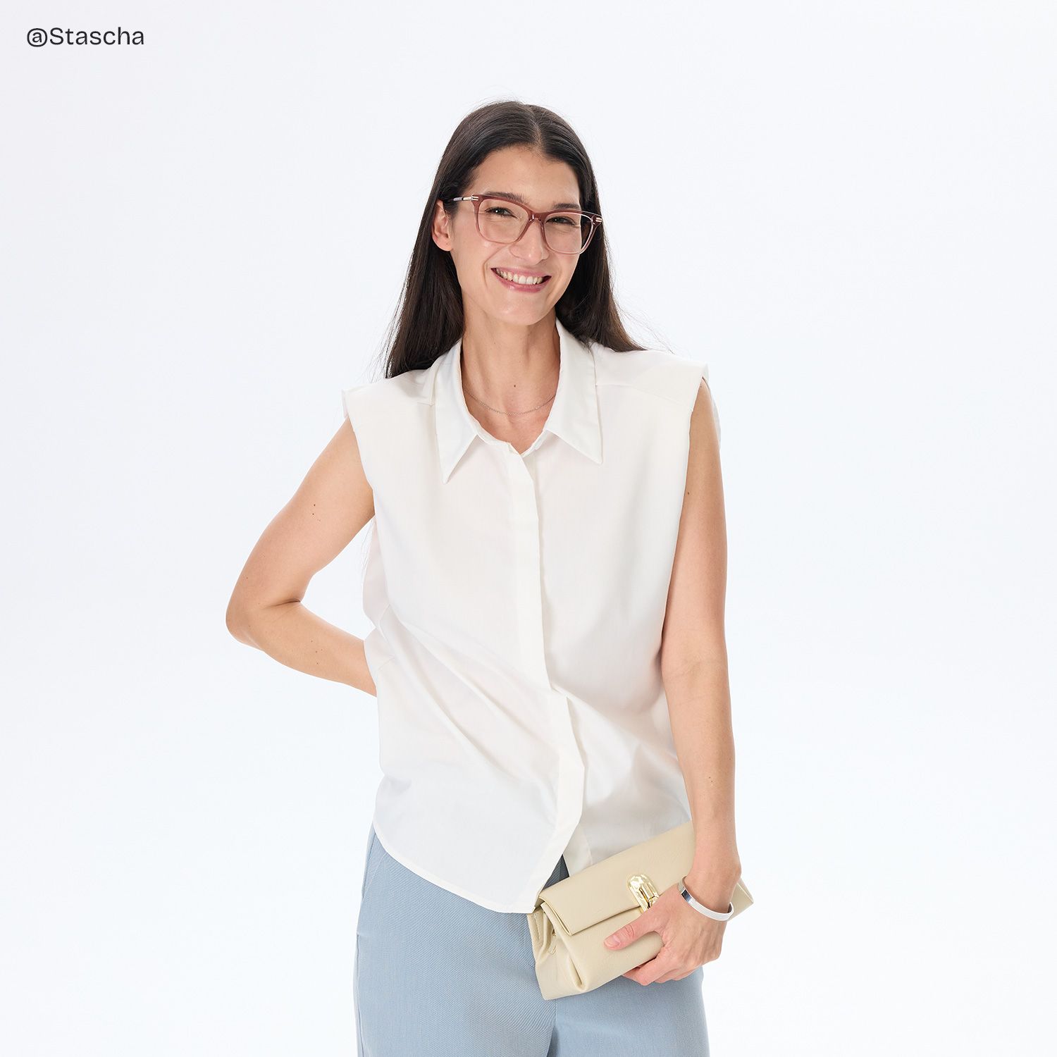 Eliot Clear Pink Rectangle Mixed Frame Glasses for Women | ZEELOOL8