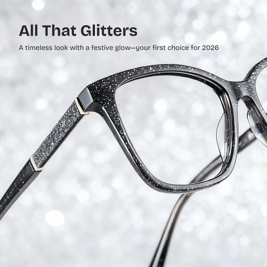 Finnian Square Black Glitter Glasses Frames for Women | ZEELOOL0