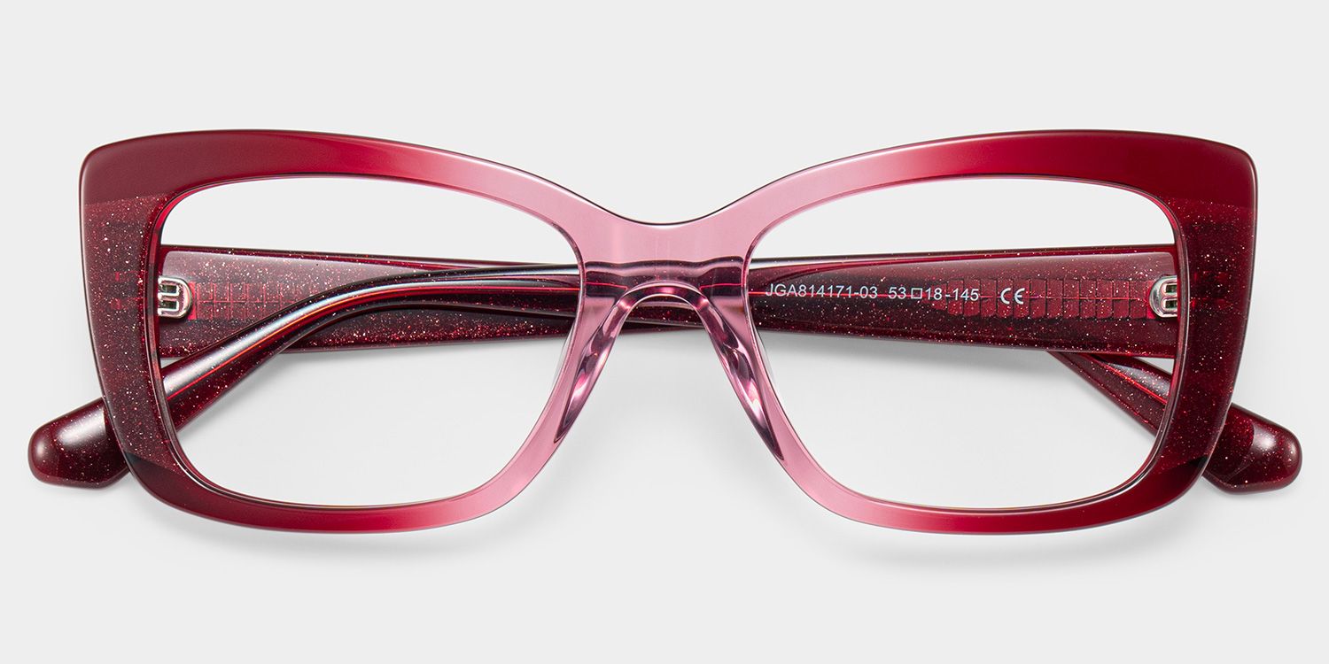 Leona Rectangle Red Gradient Glitter Glasses Frames | ZEELOOL2