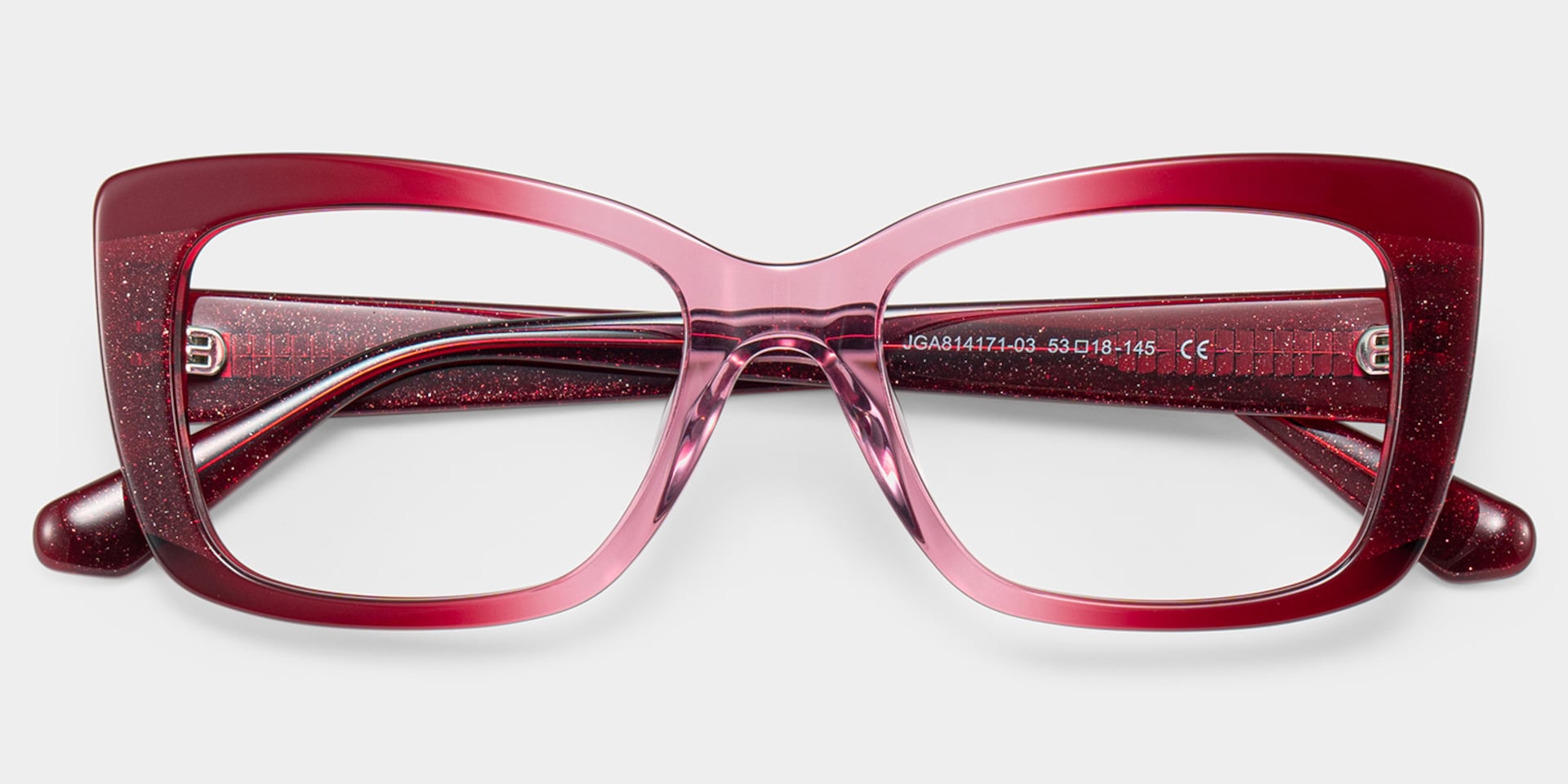Leona Rectangle Red Gradient Glitter Glasses Frames | ZEELOOL2