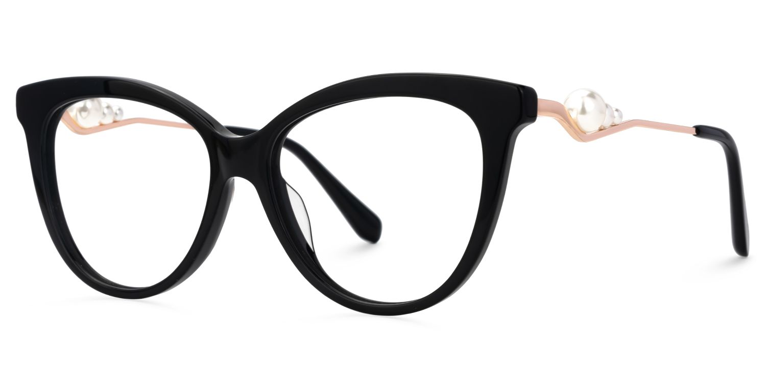 Buy Black Sparkly Cat Eye Glasses With Pearl | Zeelool3
