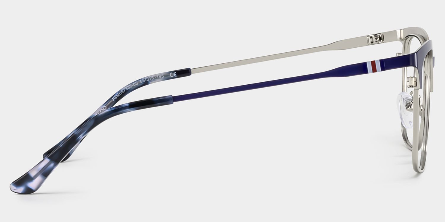 Cleo Blue Silver Frame Glasses with Browline Frame Online | ZEELOOL4