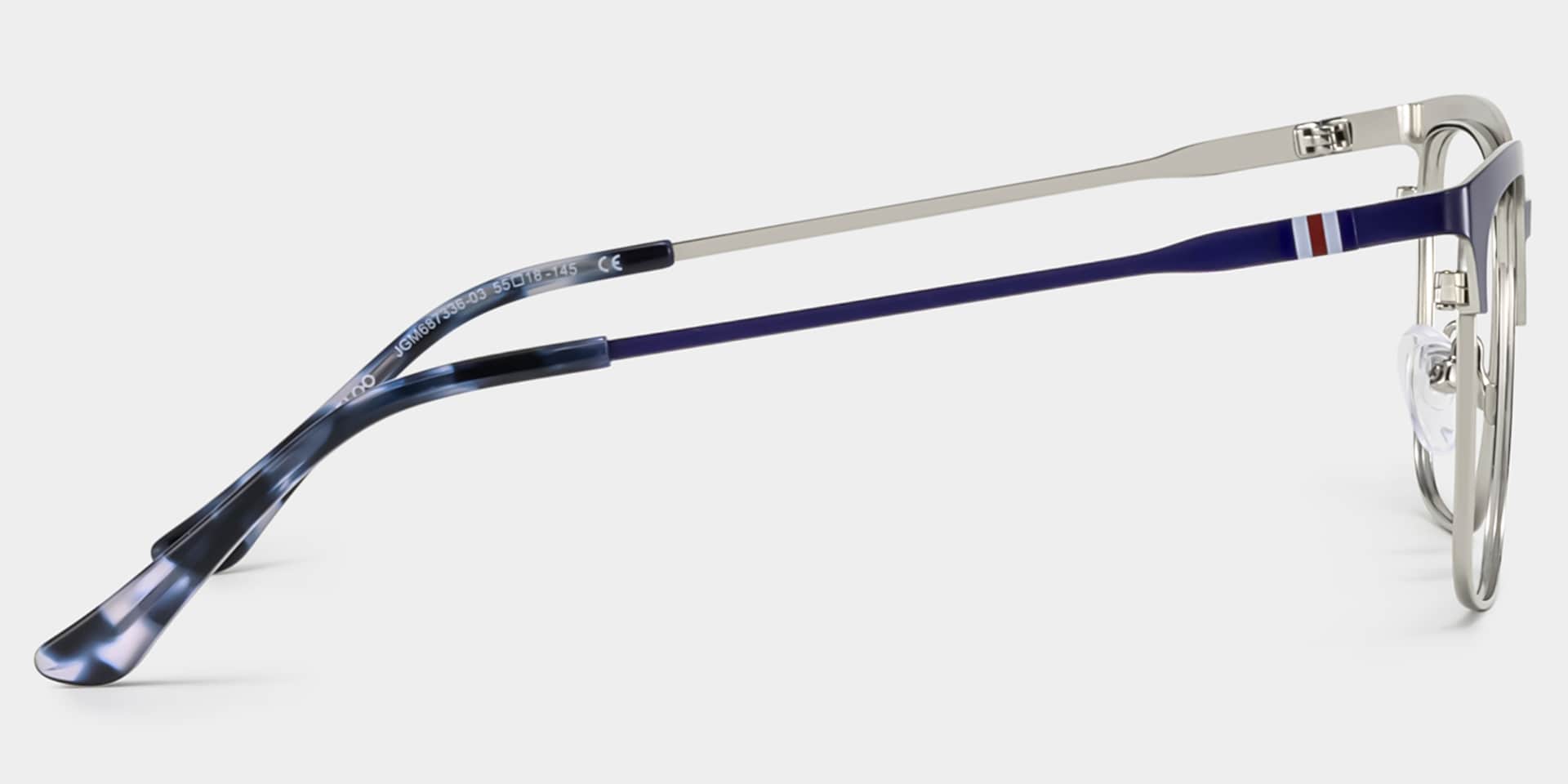 Cleo Blue Silver Frame Glasses with Browline Frame Online | ZEELOOL4