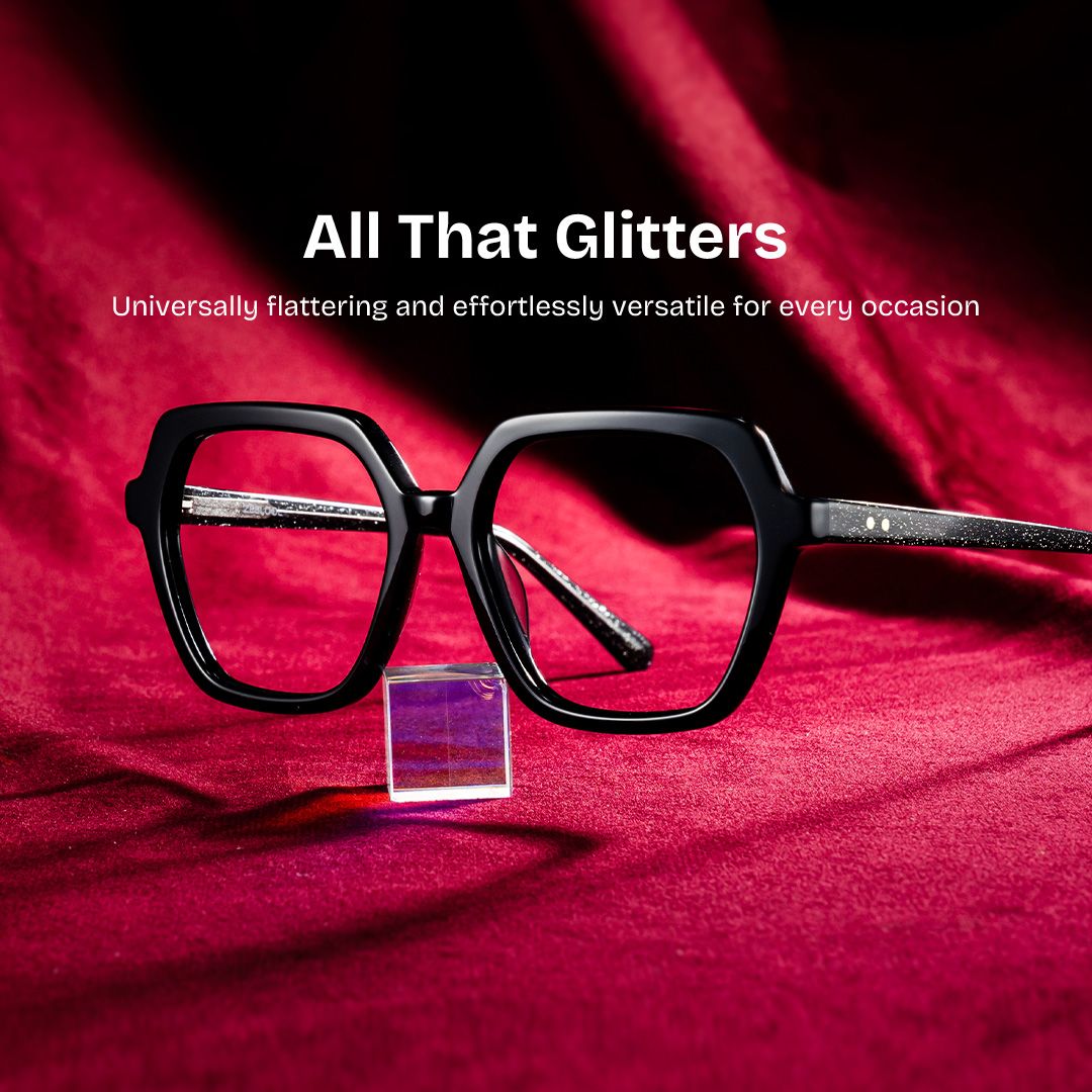 Devon Black Hexagon Glasses Frames with Dark Grey Sparkling | ZEELOOL0