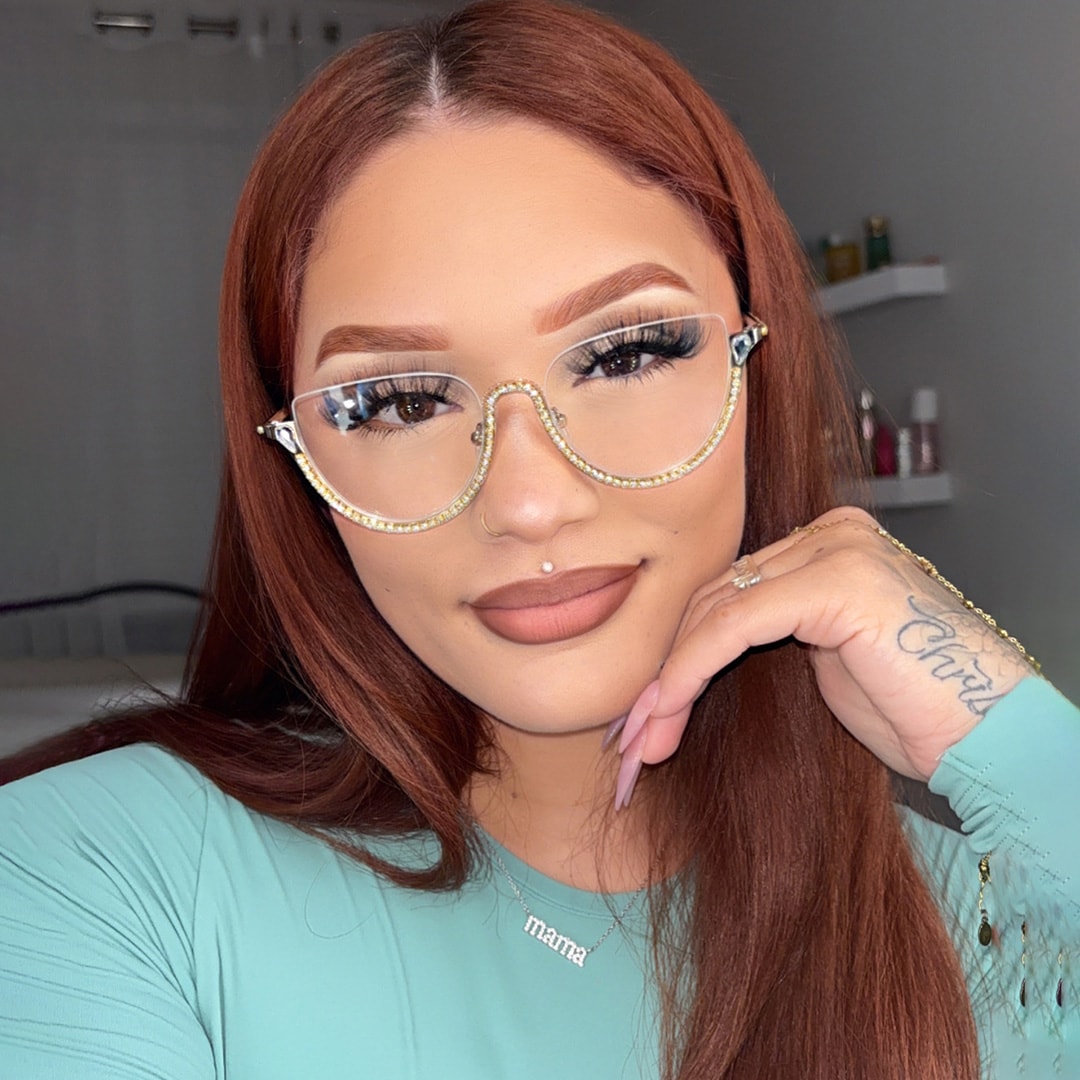 Half Frame Cat Eye Glasses With Shiny Diamonds11