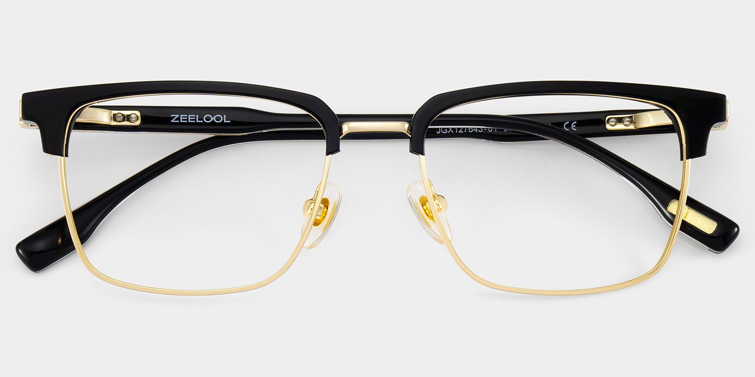 Audrey Black Eyeglasses with Gold Trim in Browline Shape | ZEELOOL2