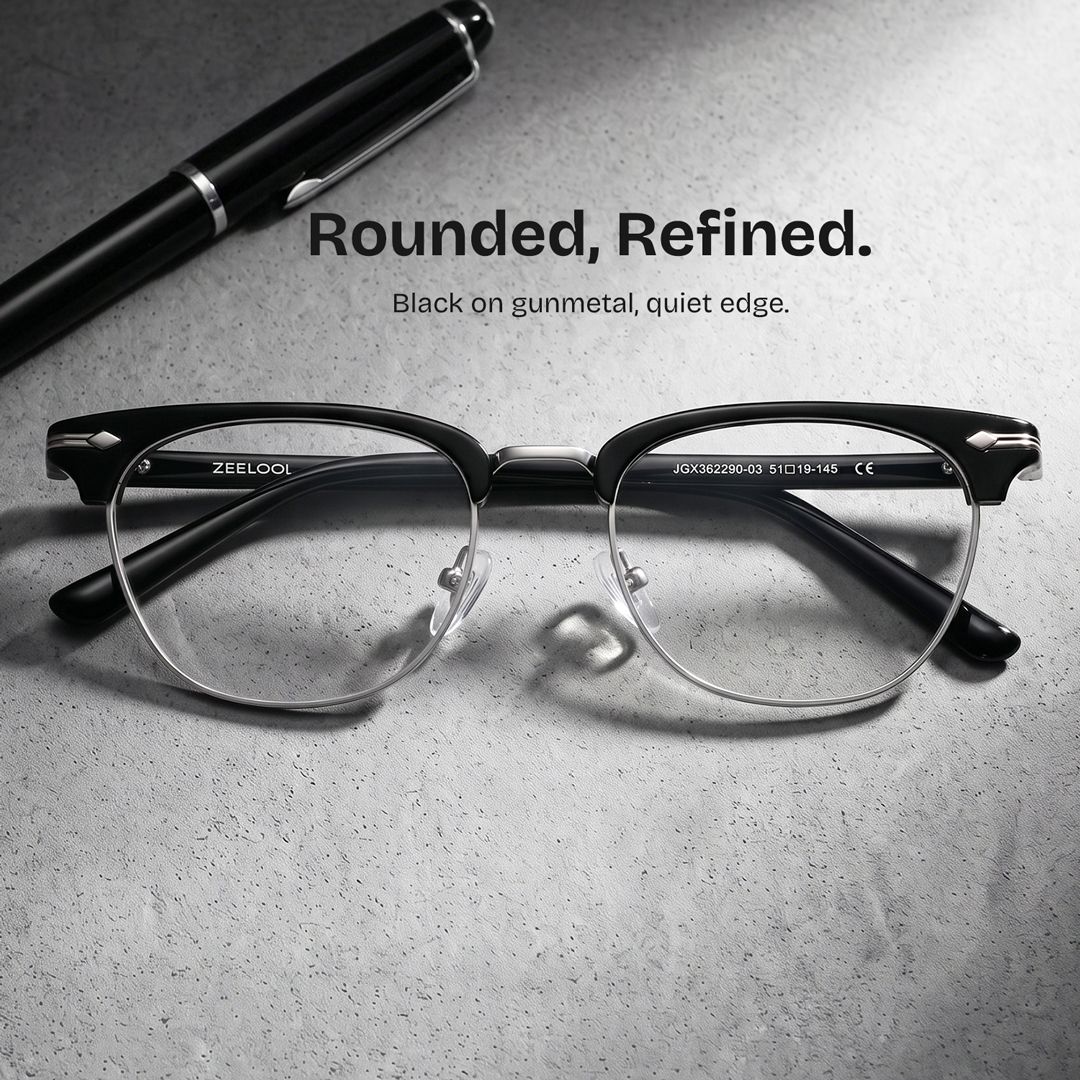 Capri Browline Black Frames Glasses for Men | ZEELOOL0