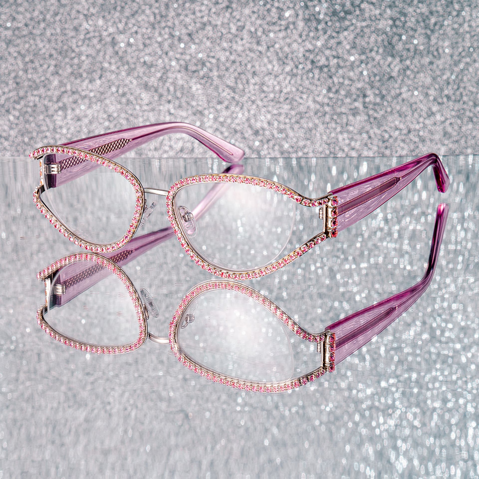 Ladies's Cat Eye Glasses With Shiny Pink Diamonds0