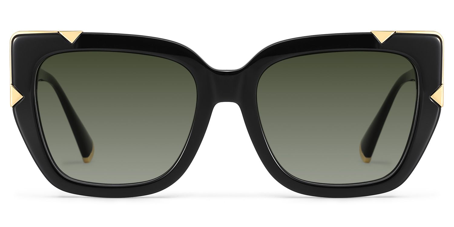 Zeelool Women's Cat eye Black Gold Acetate Sunglasses