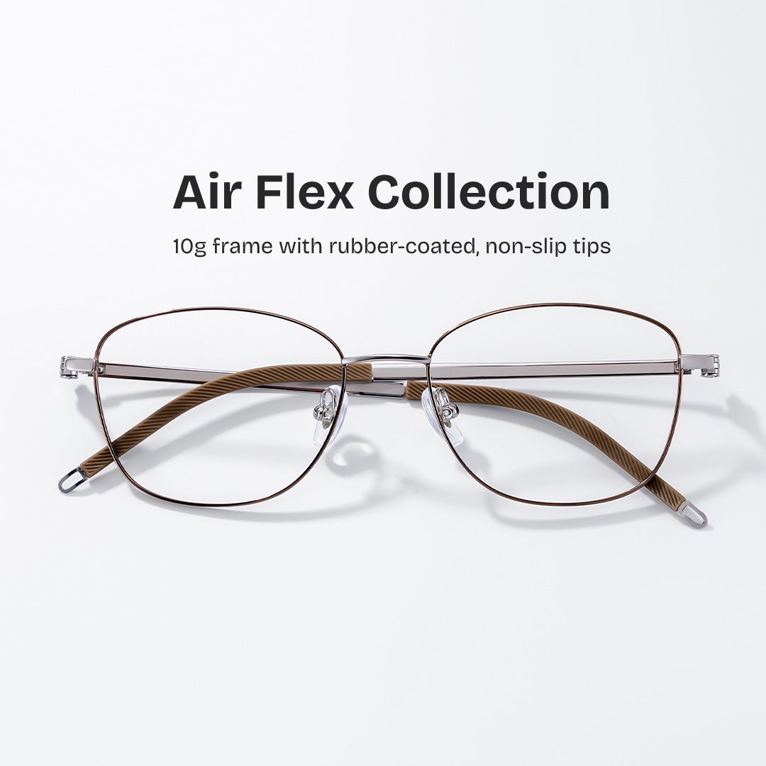 NICOLE 13280 度入りメガネ 411A Nicole Brown Metal Glasses in Wide Rectangle Frames | ZEELOOL
