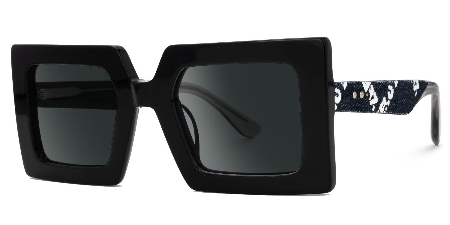 Tiffaney Black Square Sunglasses with Black Denim Temples1