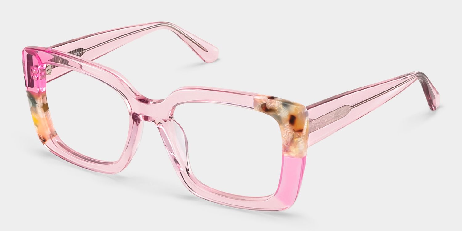 Flair Clear Pink Frame Glasses with Square Frame Online | ZEELOOL4