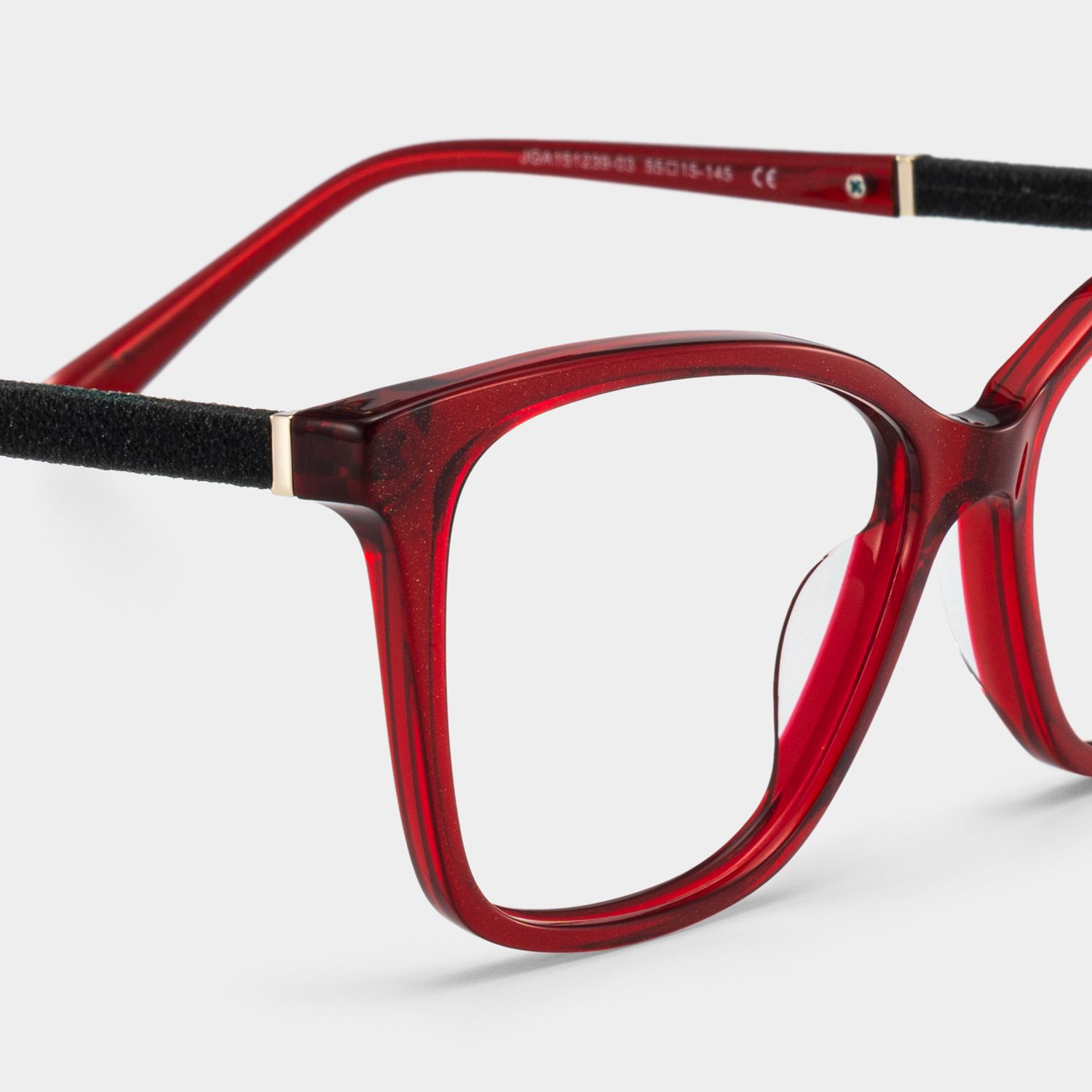 Finnian Red Square Glasses Frames with Black Glitter Fabric | ZEELOOL5