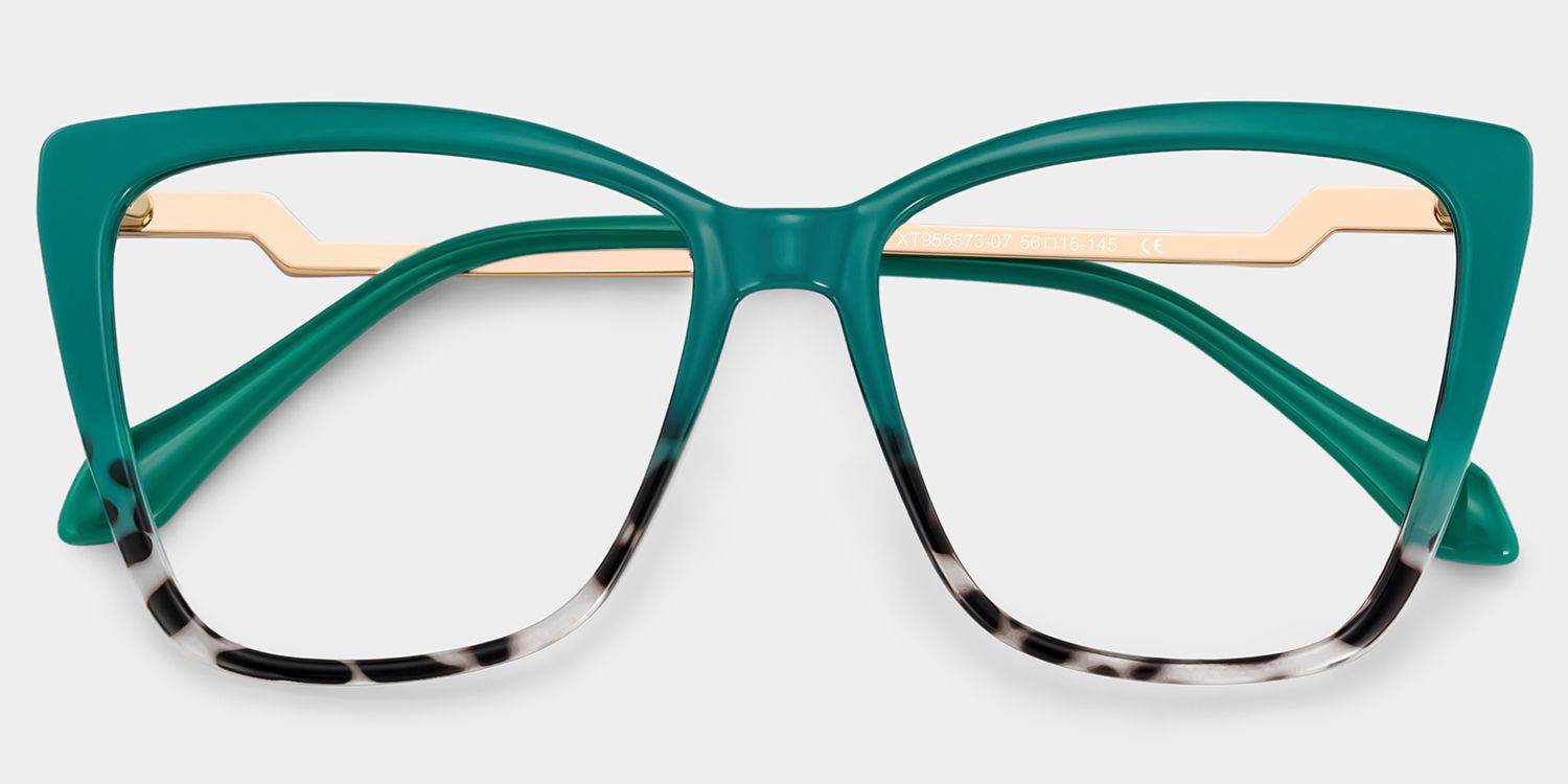 Awilda Cateye Green Eyeglasses with Two-Tone Frames1