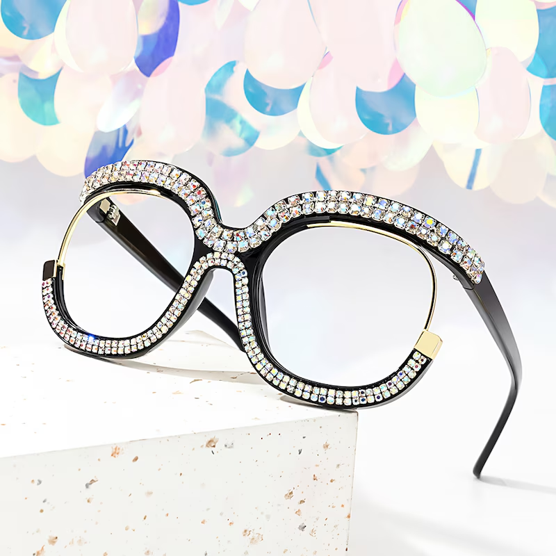 Veasley Square Multicolor Rhinestone Glasses