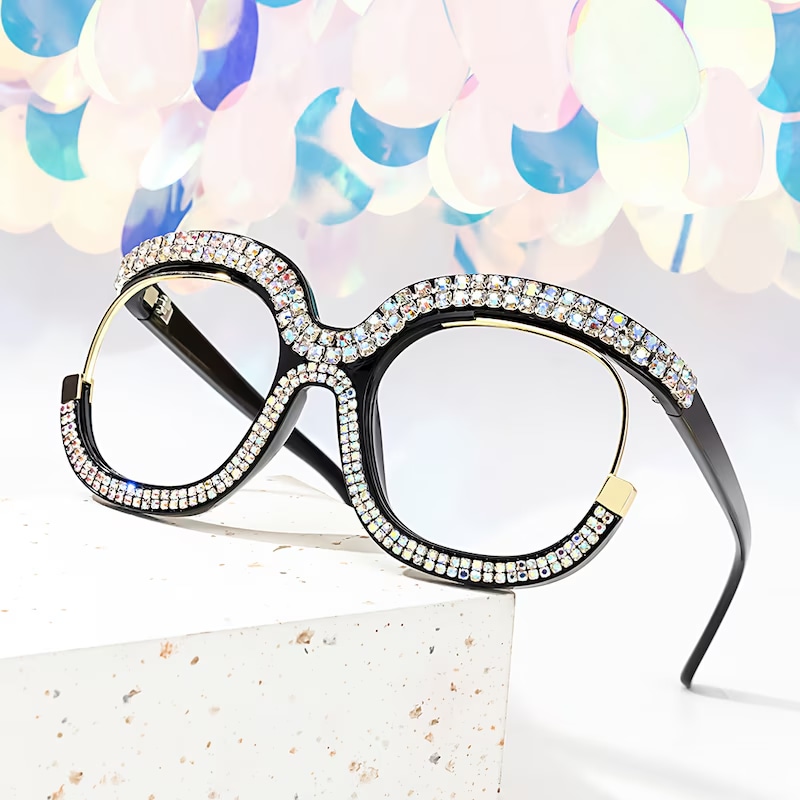 Veasley Square Multicolor Rhinestone Glasses