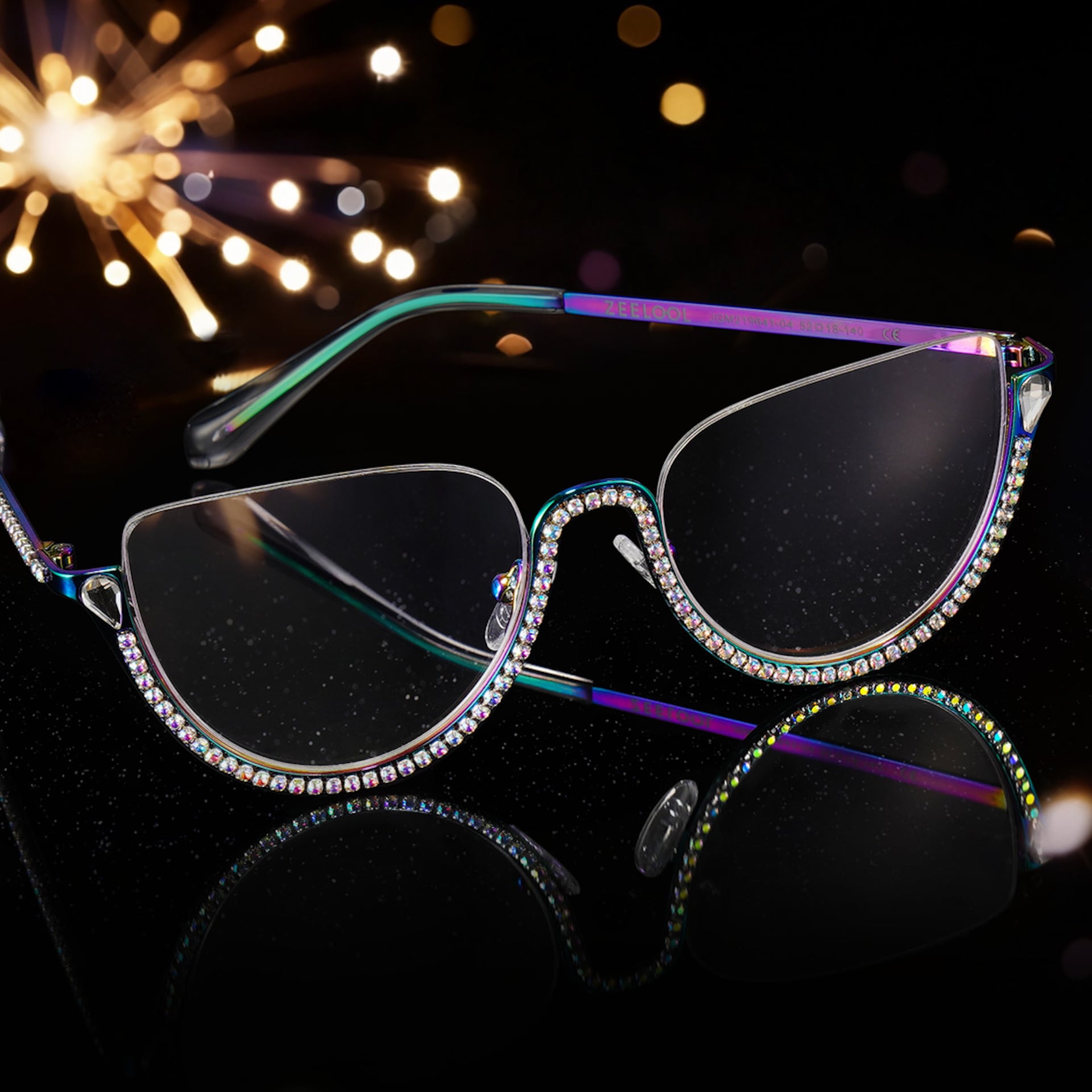 Half Frame Cat Eye Glasses With Shiny Diamonds0