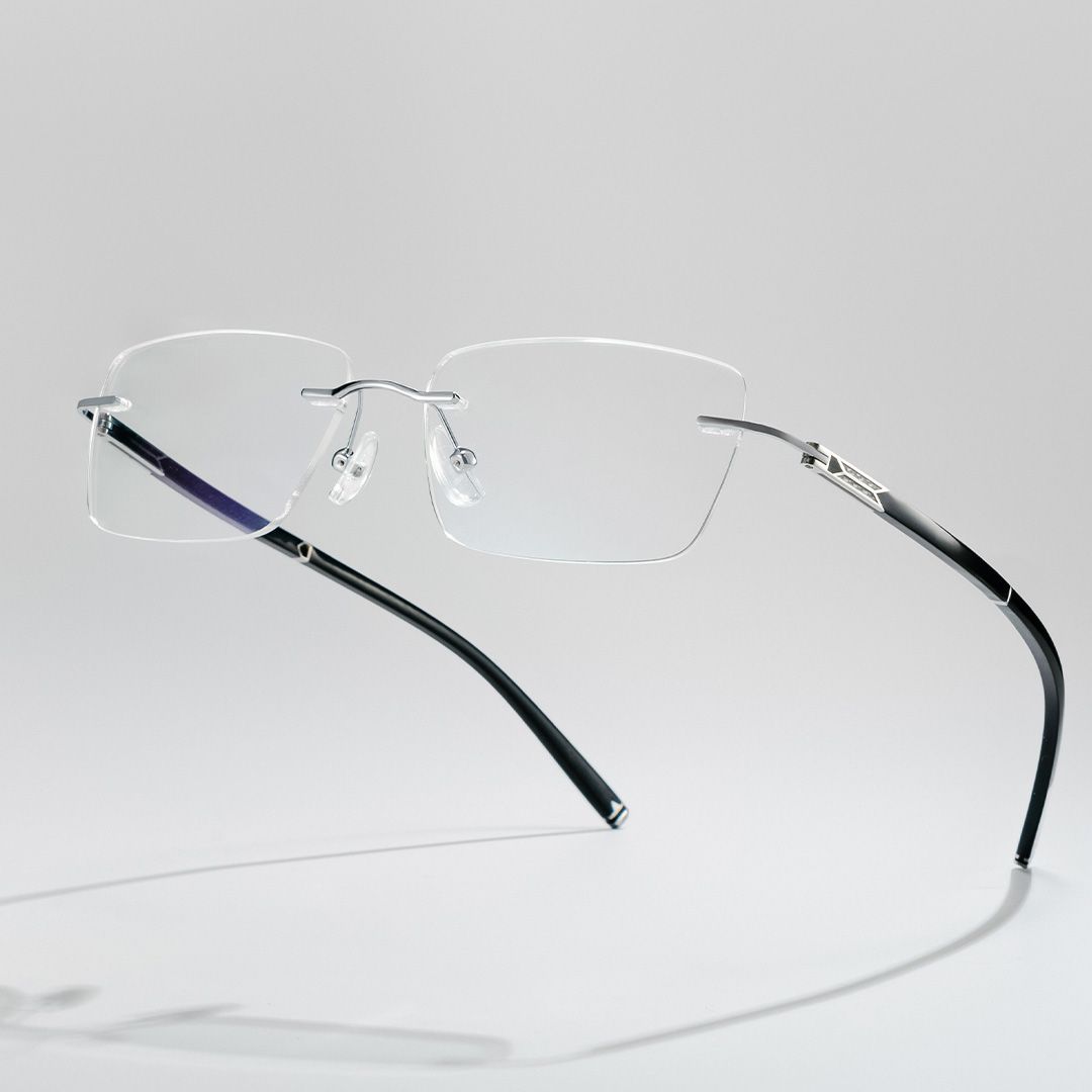 Adeline Silver Rimless Glasses for Men in Rectangle Frame | ZEELOOL0
