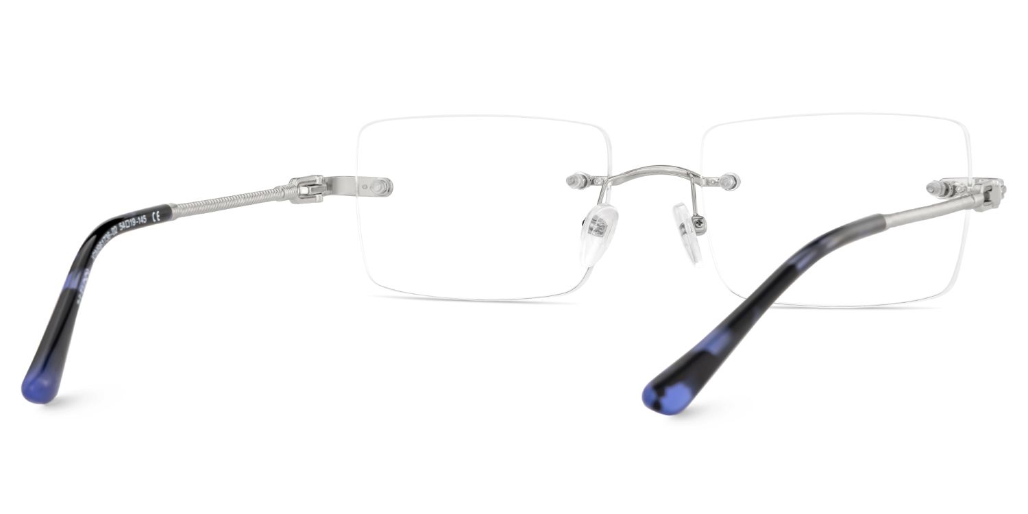 Peavy Silver Rectangle Rimless Eyeglass Frames with Nose Pads6
