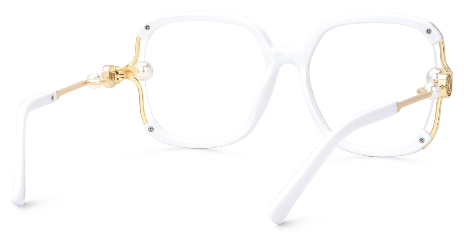 Jeania Plain White Square Glasses with Pearl in Arms3