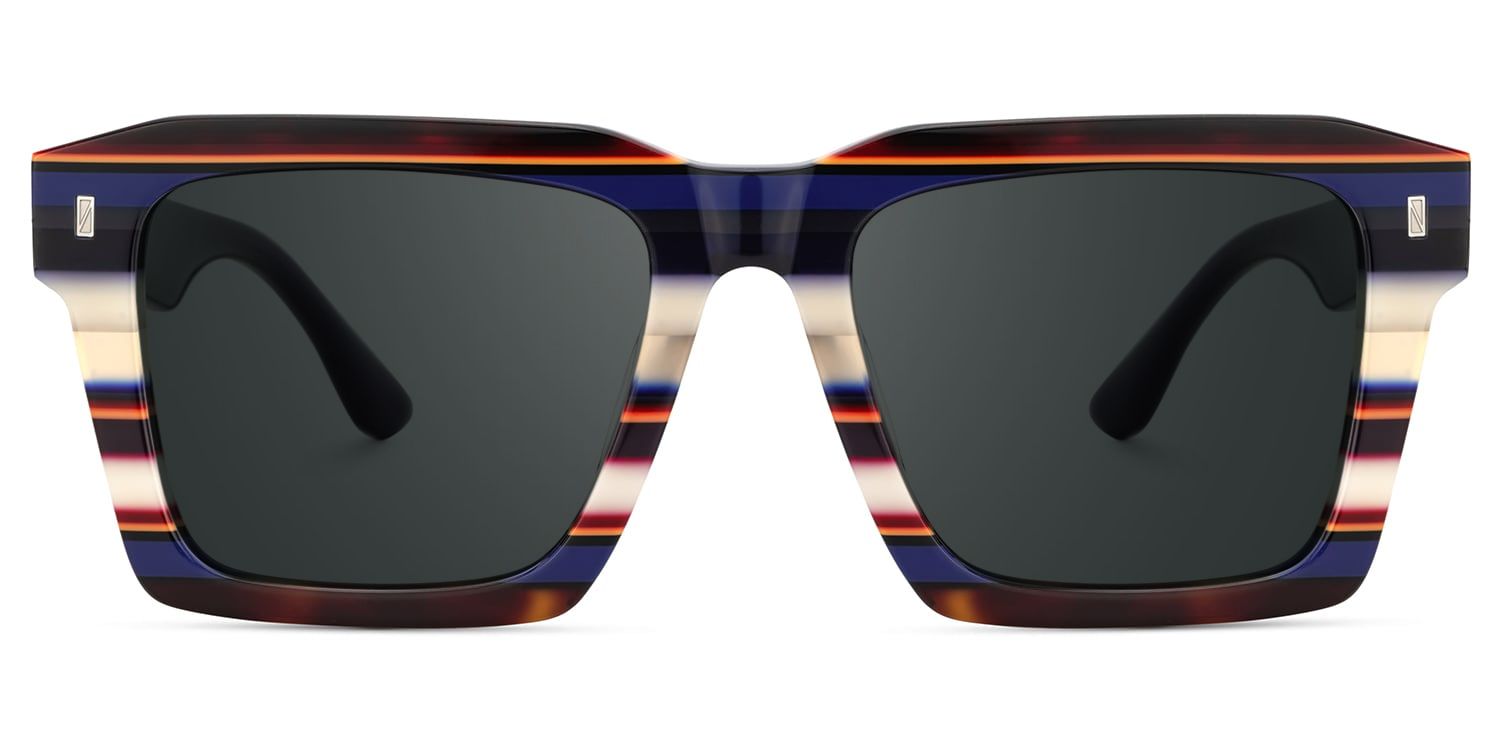 Large Square Frame Sunglasses With Blue and White Stripes0