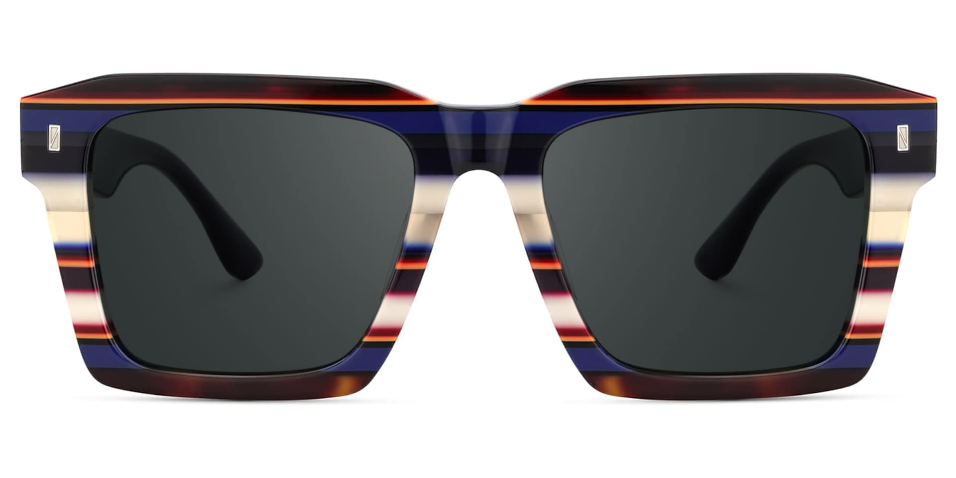 Large Square Frame Sunglasses With Blue and White Stripes0