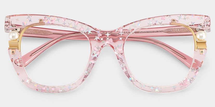 Transparent Pink Glasses with Pearl and Glitter Stars display picture 3