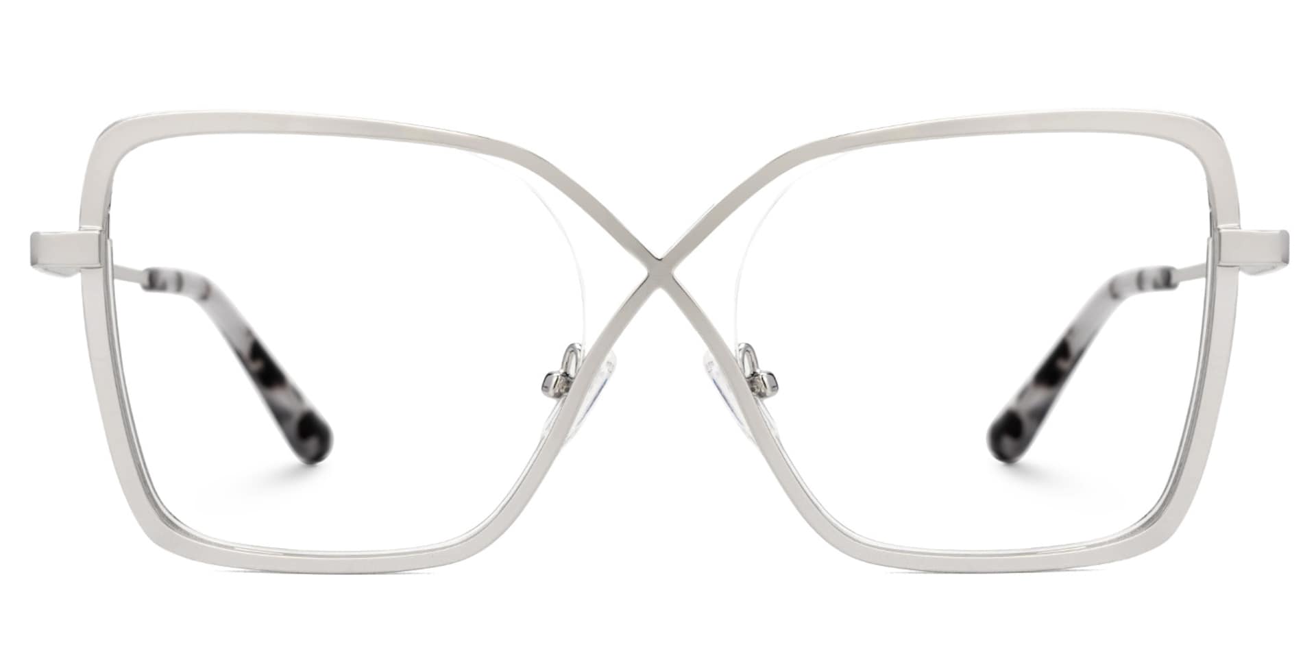 Racquel Silver Metal Glasses Frames in Square Semi-Rimless  | Zeelool0