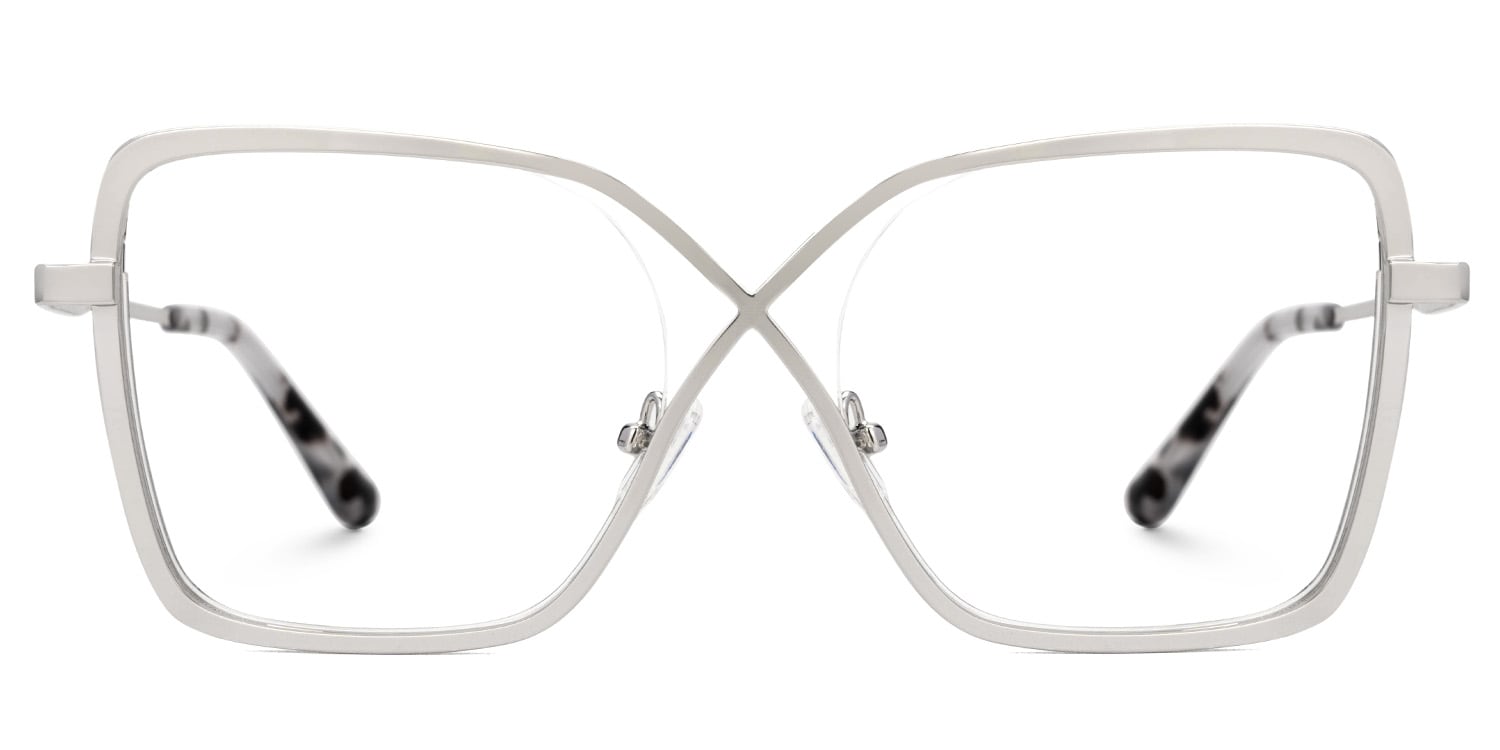 Racquel Silver Metal Glasses Frames in Square Semi-Rimless  | Zeelool0