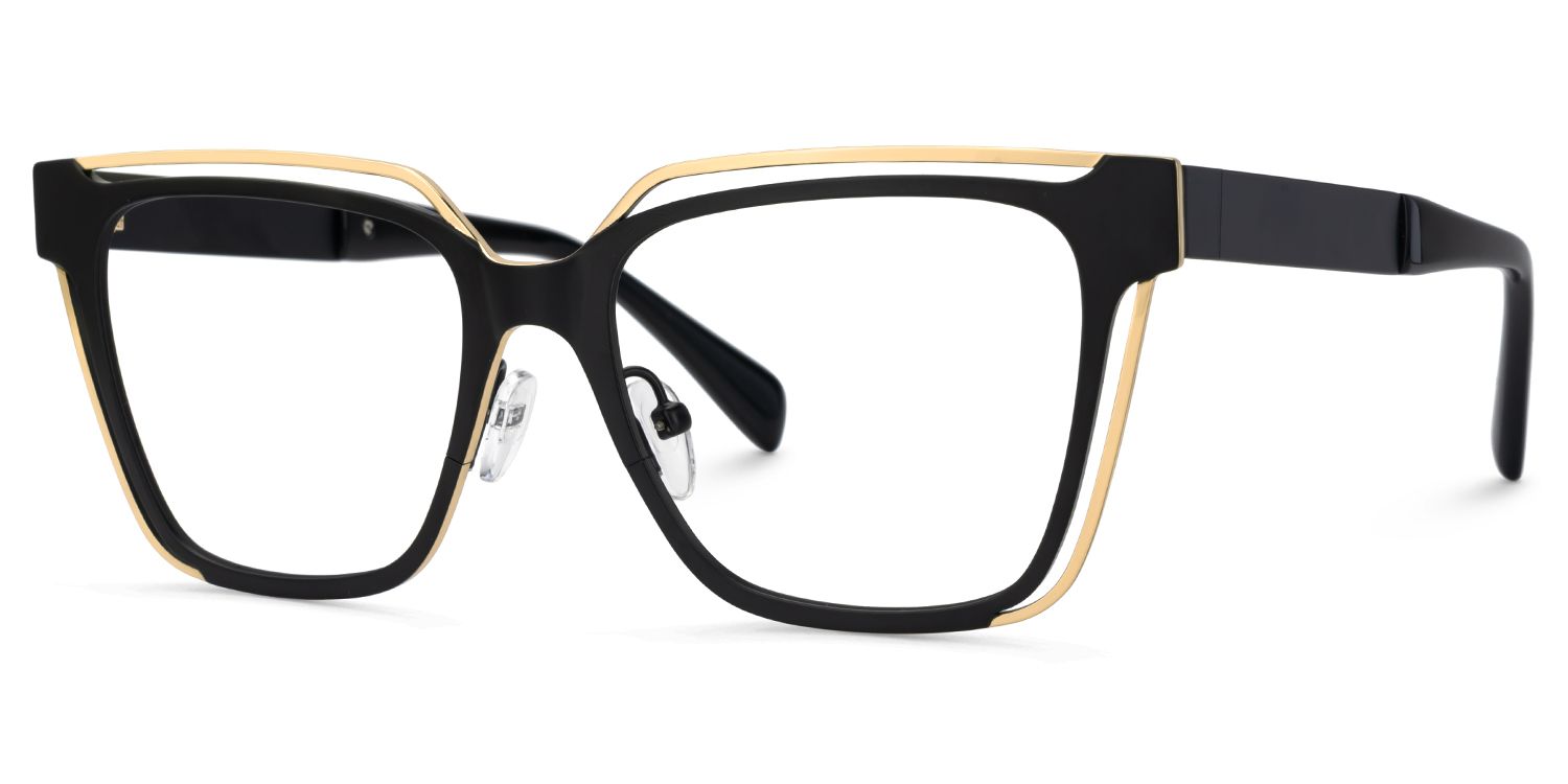 Large Black Glasses With Double Metal3