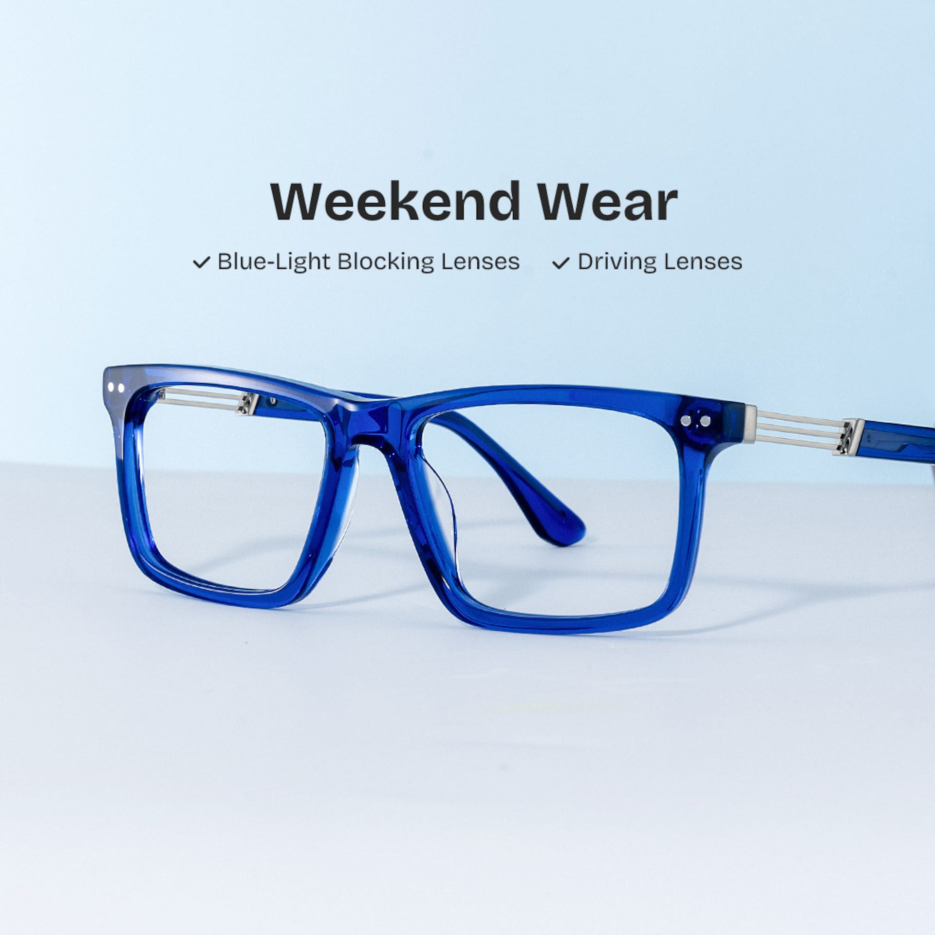 Emerson Eyeglasses in Rectangle Blue Frame | Zeelool0