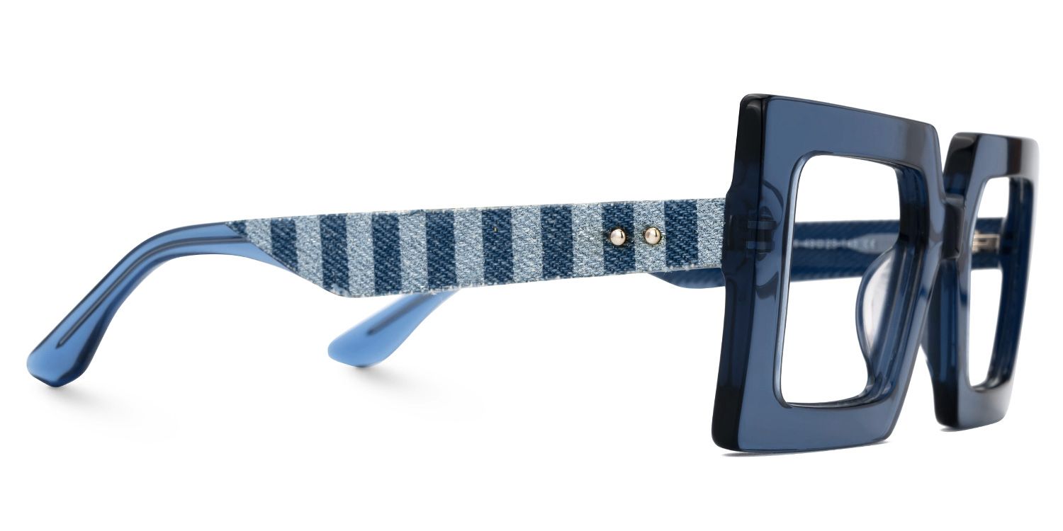 Tiffaney Blue Square Eyewear with Denim Striped Temples2