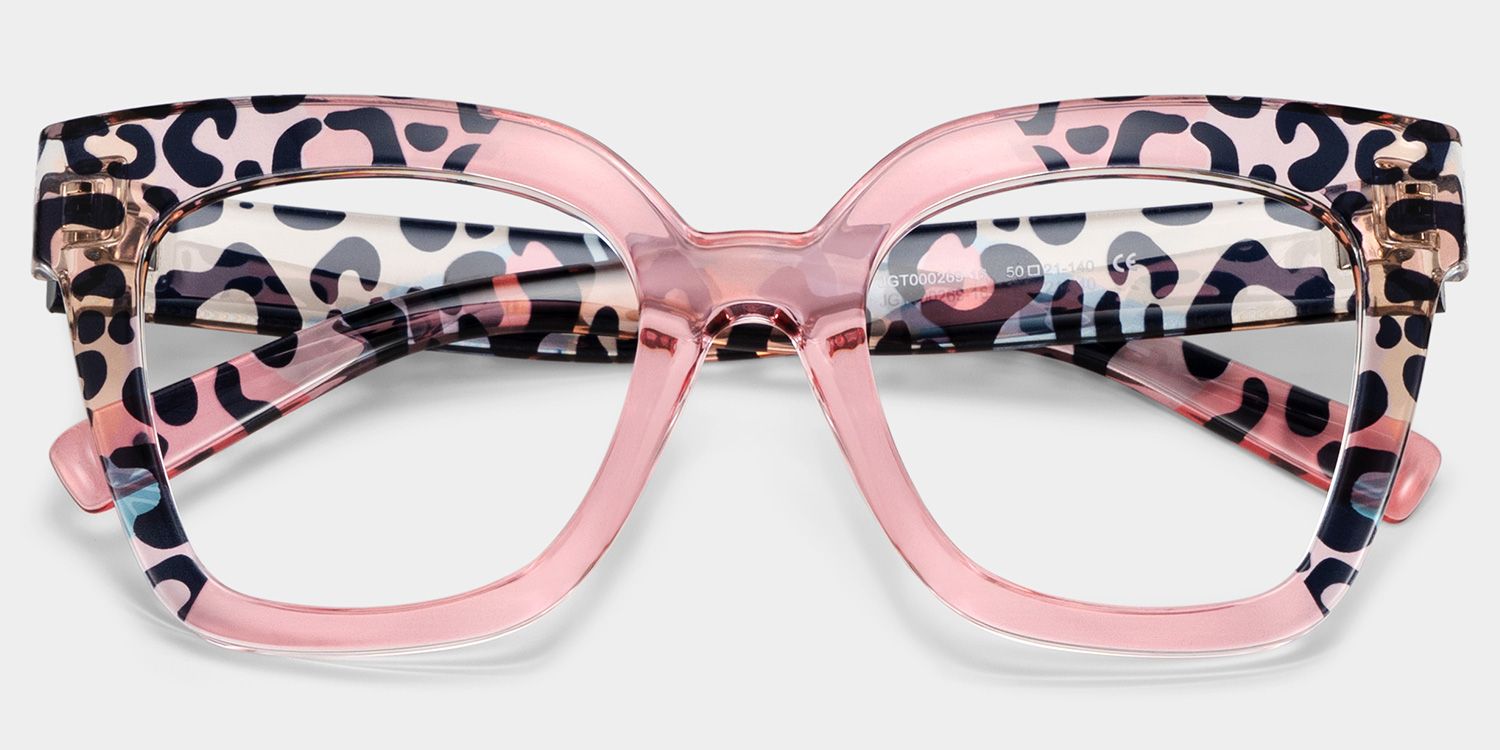 Malcolm Pink Leopard Print Square Frame Glasses for Women