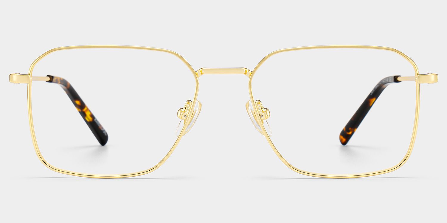 じゅえる Leah Gold Frame Rectangular Glasses in Metal Frames for Men | ZEELOOL