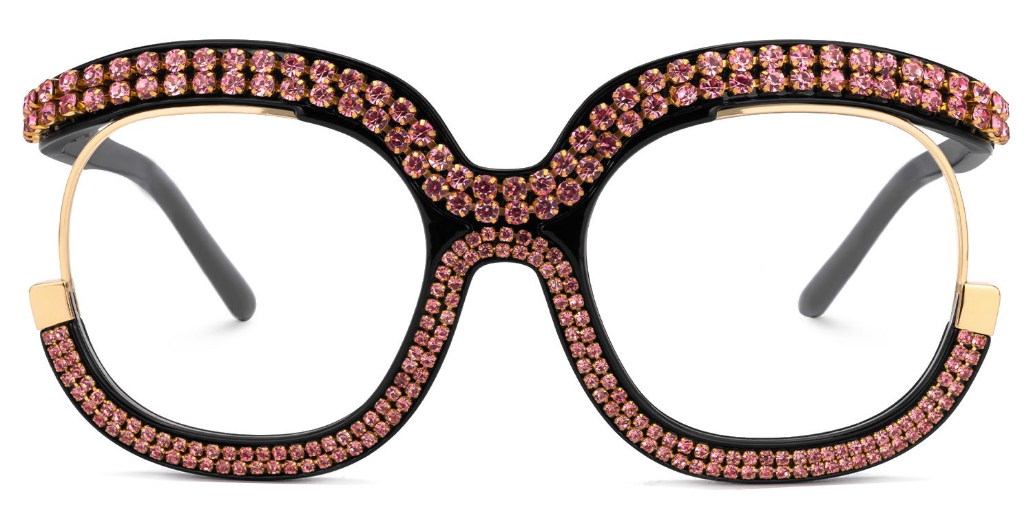 Veasley Square Pink Rhinestone Glasses0