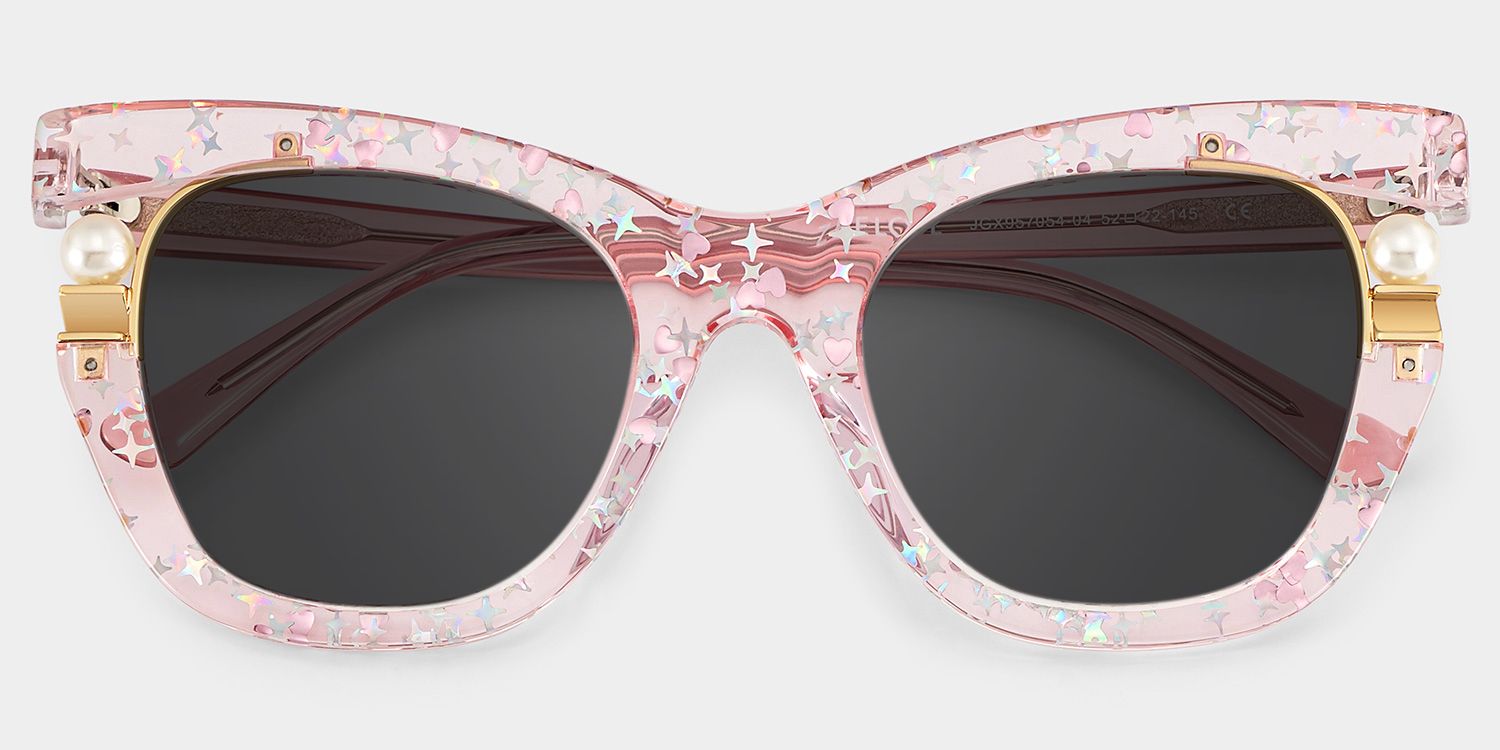 Transparent Pink Sunglasses with Pearl and Glitter Stars1