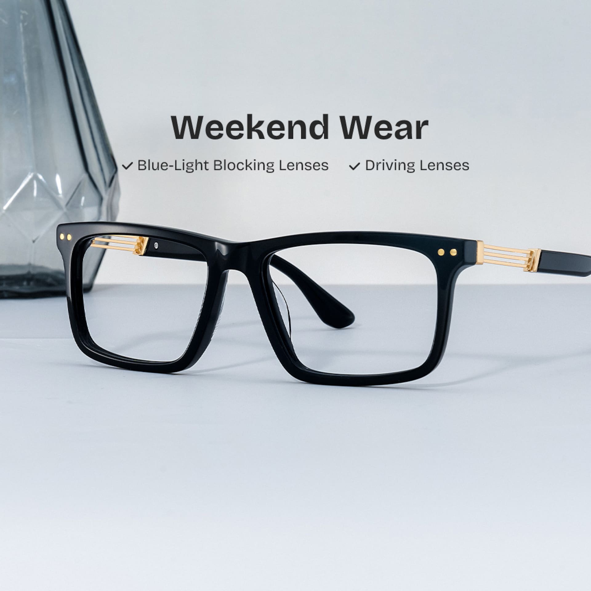 Emerson Eyeglasses in Rectangle Black Frame | Zeelool0