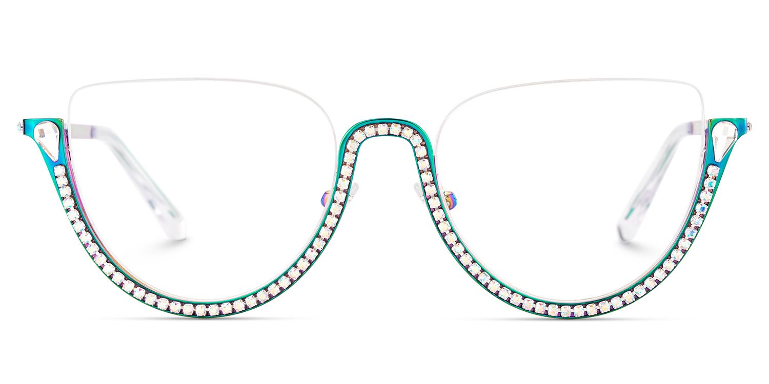Sparkle Cat Eye Iridescent Half Frame Glasses With Shiny Diamonds2